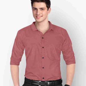 Men Slim Fit Solid Spread Collar Casual Shirt